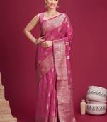 Mauve woven design zari silk blend handloom banarasi saree