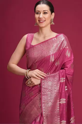 Mauve woven design zari silk blend handloom banarasi saree