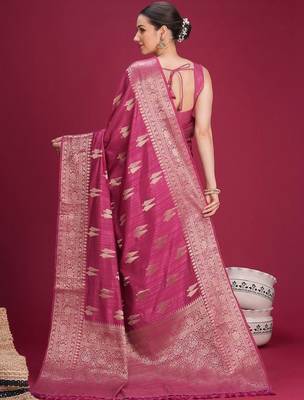 Mauve woven design zari silk blend handloom banarasi saree 3