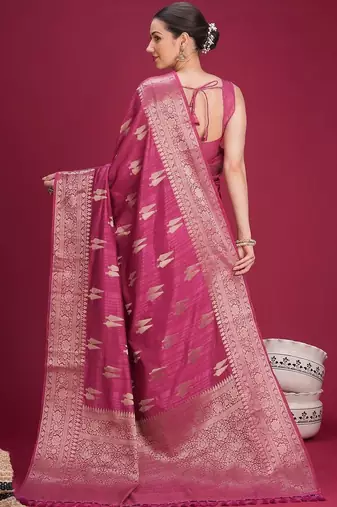 Mauve woven design zari silk blend handloom banarasi saree