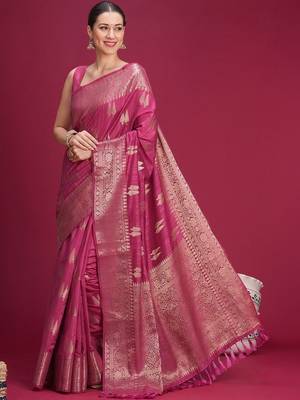 Mauve woven design zari silk blend handloom banarasi saree 4