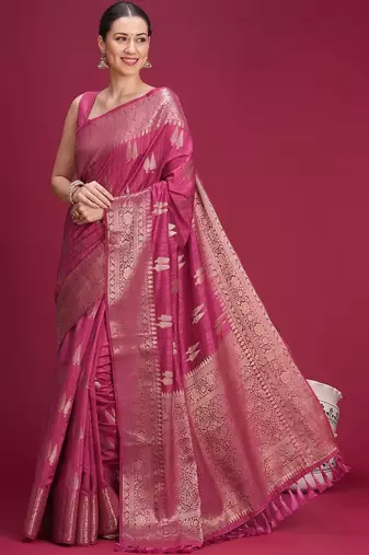 Mauve woven design zari silk blend handloom banarasi saree
