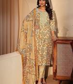 mustard paisley printed cotton straight suit set