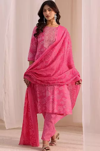 women ethnic motifs printed regular thread work kurta with trousers & with dupatta