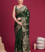 Green woven design zari silk blend handloom banarasi saree