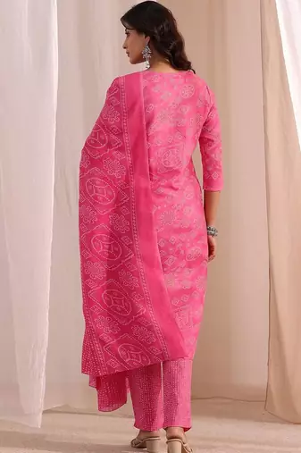 women ethnic motifs printed regular thread work kurta with trousers & with dupatta
