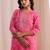 women ethnic motifs printed regular thread work kurta with trousers & with dupatta