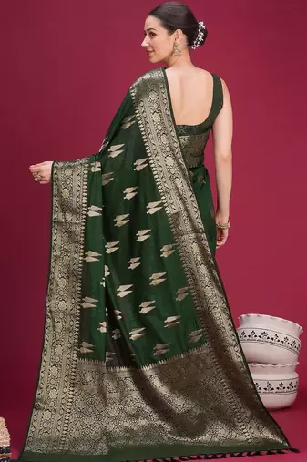 Green woven design zari silk blend handloom banarasi saree