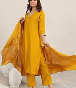 women ethnic motifs embroidered kurta with trousers & dupatta