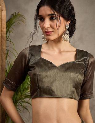 Olive ethnic motifs kantha work silk cotton tussar saree 5