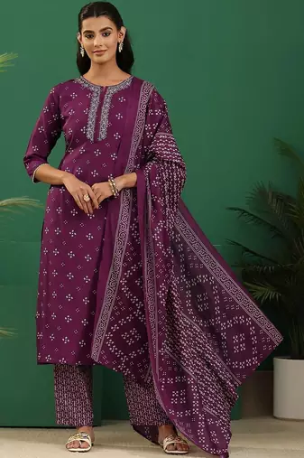 women ethnic motifs printed regular thread work kurta with trousers & with dupatta