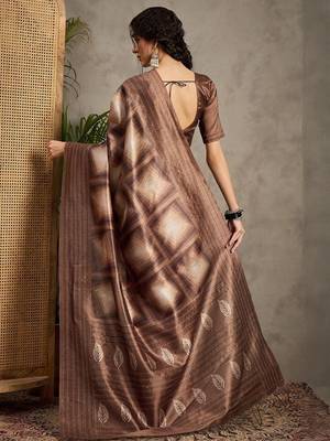 Brown kantha work silk cotton tussar saree 2
