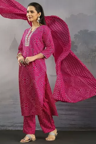women ethnic motifs printed regular thread work kurta with palazzos & with dupatta
