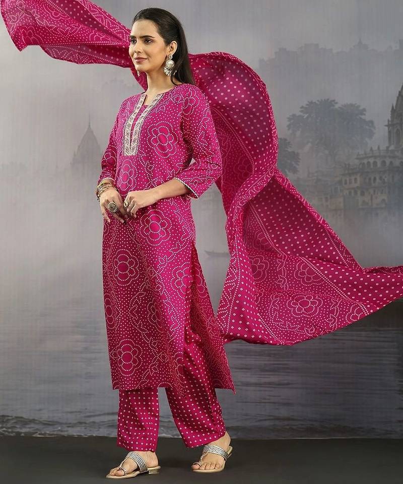 women ethnic motifs printed regular thread work kurta with palazzos & with dupatta