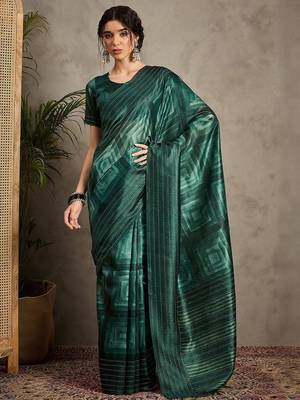 Green ethnic motifs kantha work silk cotton tussar saree 1