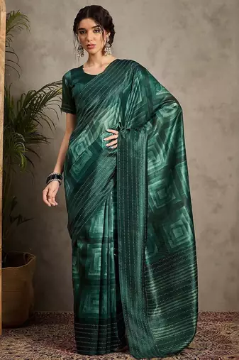 Green ethnic motifs kantha work silk cotton tussar saree