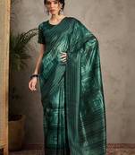 Green ethnic motifs kantha work silk cotton tussar saree