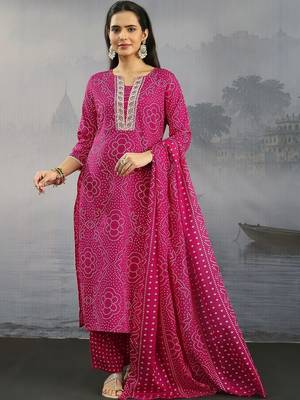 women ethnic motifs printed regular thread work kurta with palazzos & with dupatta 2