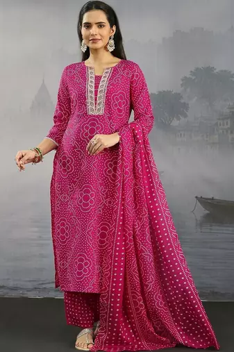 women ethnic motifs printed regular thread work kurta with palazzos & with dupatta