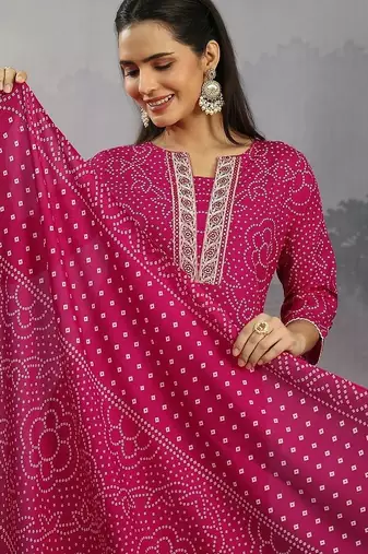 women ethnic motifs printed regular thread work kurta with palazzos & with dupatta