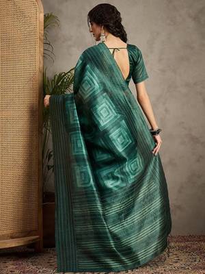 Green ethnic motifs kantha work silk cotton tussar saree 2
