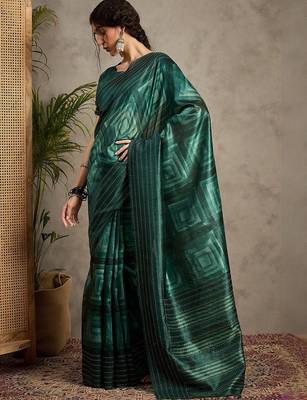 Green ethnic motifs kantha work silk cotton tussar saree 3
