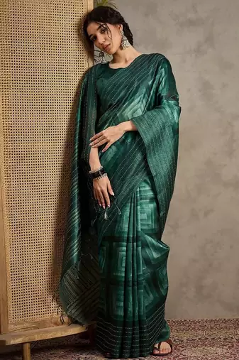 Green ethnic motifs kantha work silk cotton tussar saree