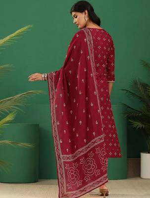 women ethnic motifs printed regular thread work kurta with trousers & with dupatta 6