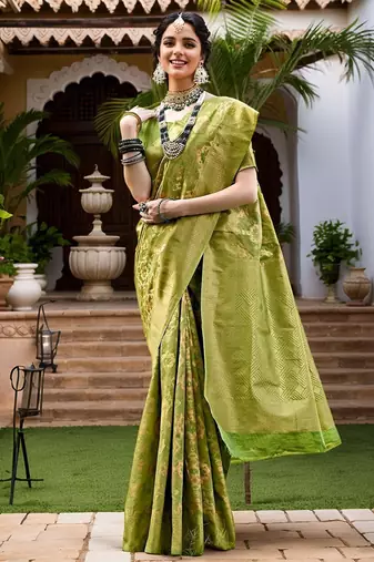 Lime woven design linen blend chanderi saree