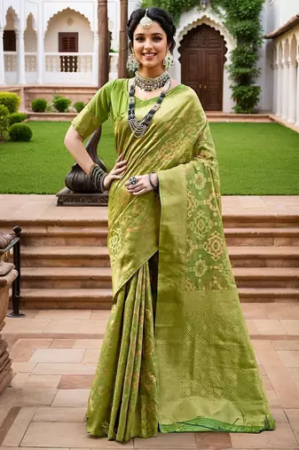 Lime woven design linen blend chanderi saree