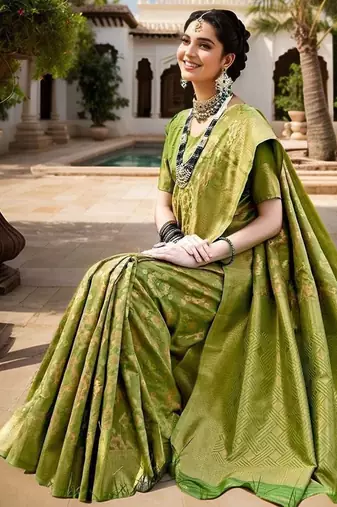Lime woven design linen blend chanderi saree