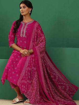 women ethnic motifs printed regular thread work kurta with palazzos & with dupatta 1