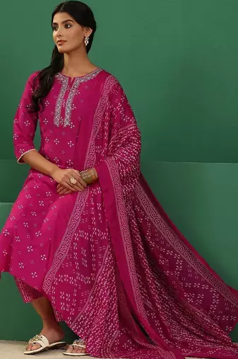 women ethnic motifs printed regular thread work kurta with palazzos & with dupatta