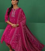 women ethnic motifs printed regular thread work kurta with palazzos & with dupatta
