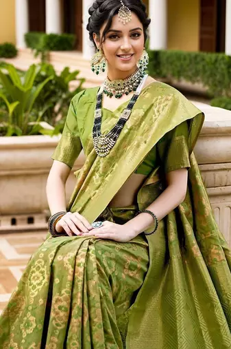 Lime woven design linen blend chanderi saree