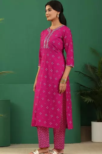 women ethnic motifs printed regular thread work kurta with palazzos & with dupatta