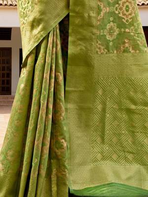 Lime woven design linen blend chanderi saree 5