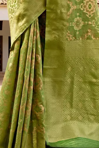 Lime woven design linen blend chanderi saree