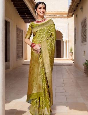 Lime striped banarasi saree 1