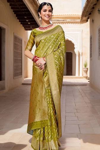 Lime striped banarasi saree