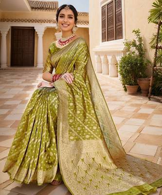 Lime striped banarasi saree 3