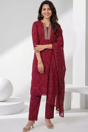 women ethnic motifs printed regular kurta with trousers & with dupatta