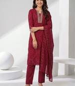 women ethnic motifs printed regular kurta with trousers & with dupatta