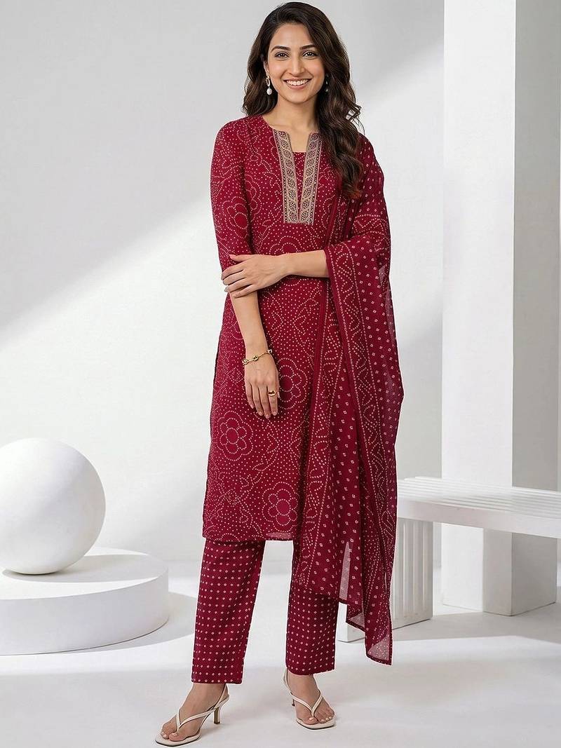 women ethnic motifs printed regular kurta with trousers & with dupatta