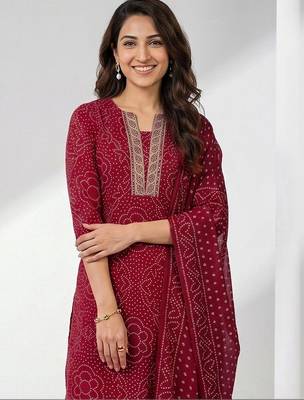 women ethnic motifs printed regular kurta with trousers & with dupatta 5