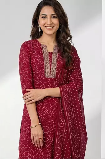 women ethnic motifs printed regular kurta with trousers & with dupatta