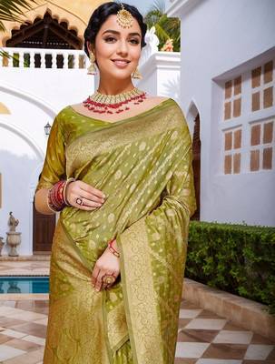 Lime striped banarasi saree 4