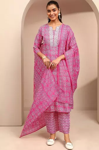 women ethnic motifs printed regular thread work kurta with trousers & with dupatta