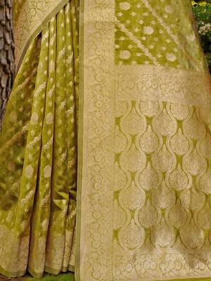 Lime striped banarasi saree 5