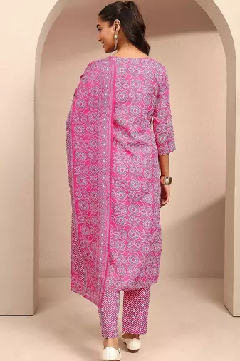 women ethnic motifs printed regular thread work kurta with trousers & with dupatta